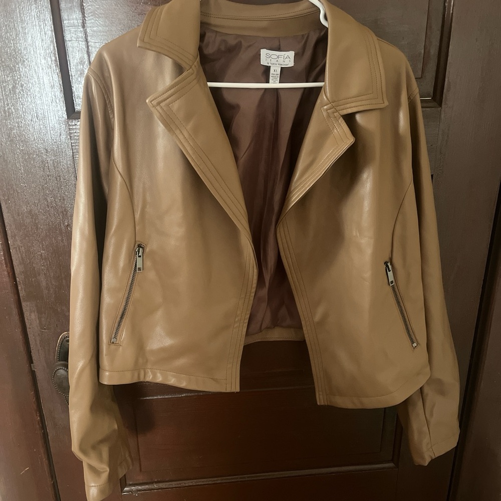 sofia by sofia vergara Tan Faux Leather Moto Jacket